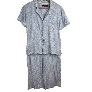 Lauren Ralph Lauren Pajama Set M/L Short Sleeve Top Shorts Paisley Preppy Resort